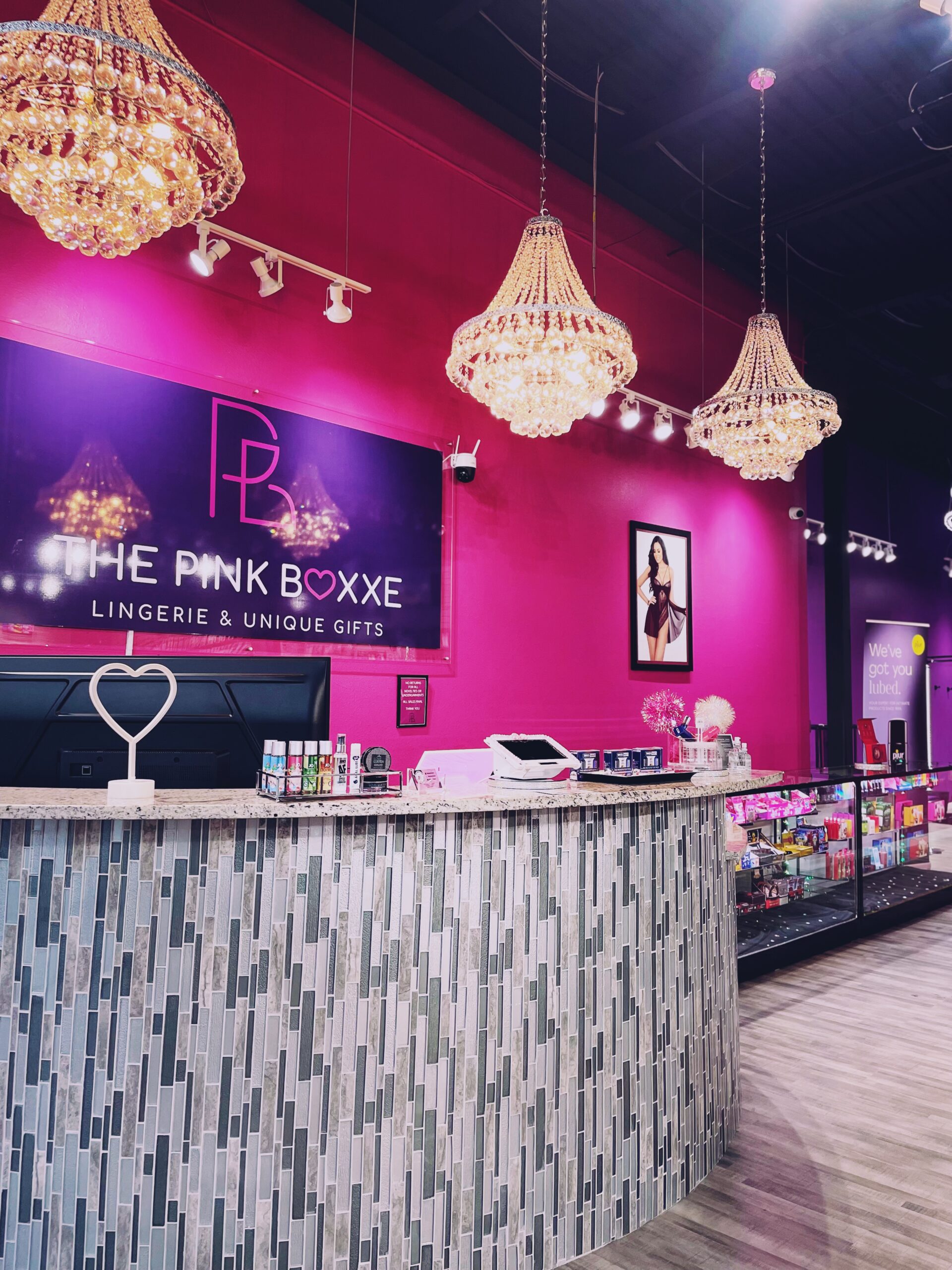 The Pink Boxxe Adult Sex Store San Antonio counter at the pink boxxe